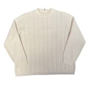 Vintage Cream Cable Knit Sweater Womens Zip Back Textured Pullover Size Small